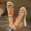 Summer Large Size Wedge Heel Sandals Bohemian Casual Ethnic Style Round Head Platform High Heel Sandals