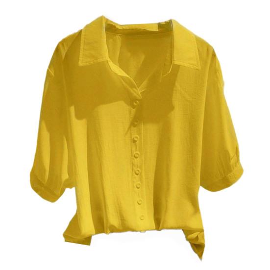 Женская летняя рубашка, топы с воротником с лацканами, блузка с половиной рукавом, сплошной цвет, свободный крой, декор на пуговицах, пуловеры, топы для работы, вечеринки, отдыха, топы