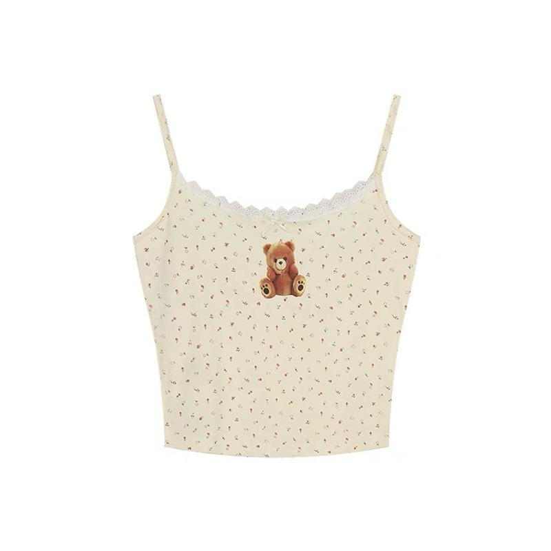 Creamy Bear Women's Lace Patchwork Padded Camisole - Slimming Innerwear/Outerwear