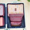 6-Piece Travel Storage Bag Luggage Group Travel Clothing Storage Bag Floral Fabric Clothing Sorting Bag Wine Red