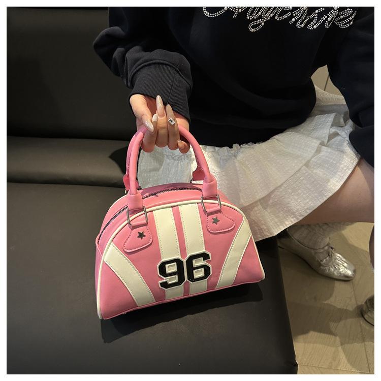 Women's Faux Leather Color Block Stripe Shoulder Bag Summer New Semi Circle Clutch Handbag Trendy Bowler Purse