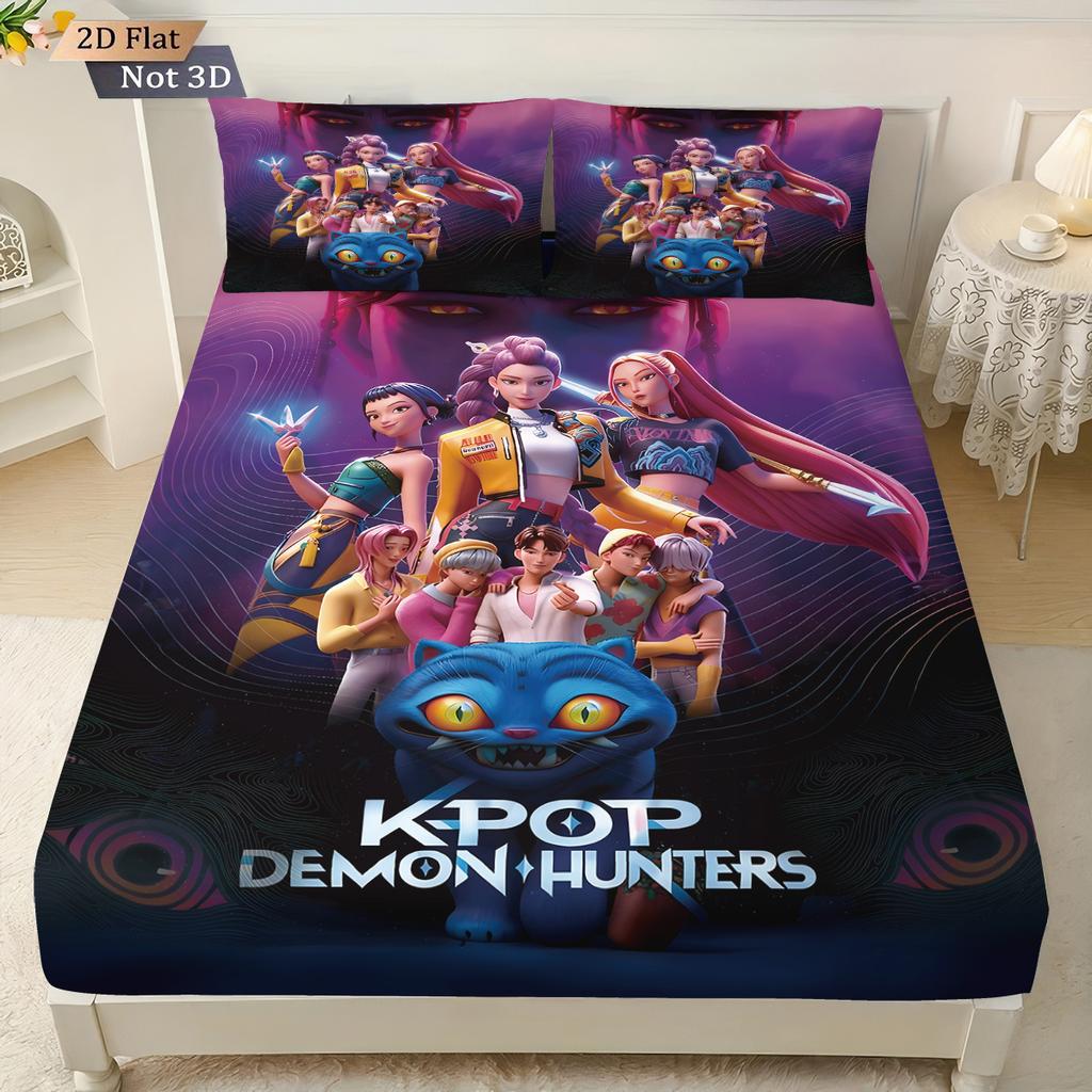 3pcs K-Pop Demon Hunters Printed Chipless Bed Sheet Set Multi Size Soft Bed Cover Bedroom Bedding Decoration Machine Washable