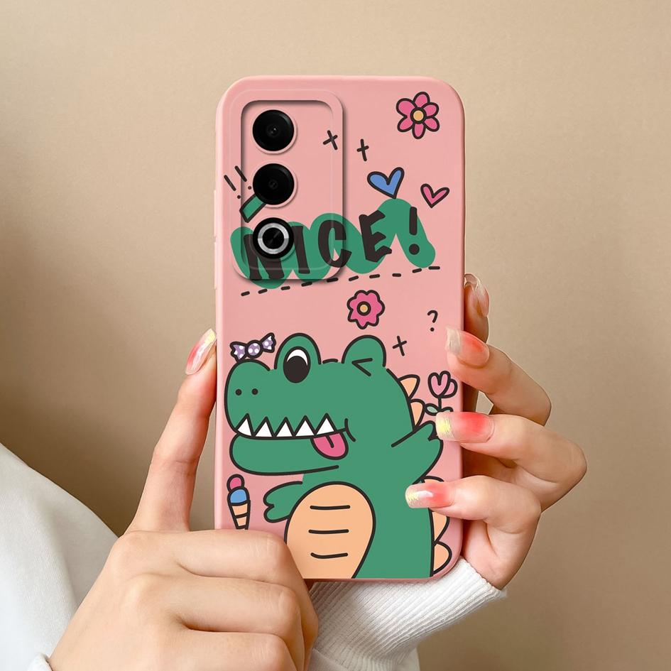 Cases For OPPO Realme 12 13 Pro Plus P1 Pro Cute Dinosaur Pattern Screen Protector Soft Liquid Silicone Protective For OPPO Back Covers Anti Slip Capa