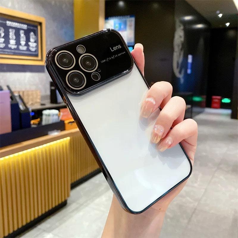 Подходит для IPhone 15 Гальванизированный чехол для мобильного телефона Полностью закрывающий ПК Большое окно Apple 15Pro Мягкий 14 Чехол для защиты от падений