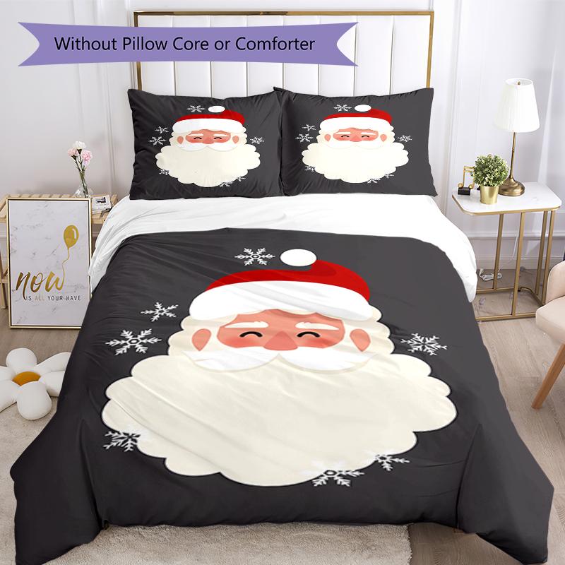 3pcs Christmas Santa Claus Bedding Set Duvet Cover Closure Includes 1 Duvet Cover & 2 Pillowcases, Soft and Comfortable for All Seasons.
