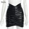 Stylish Bag Hip Skirt Temperament Solid Color Pleated PU Female Skirt Handsome Slim High Waist A-line Skirt