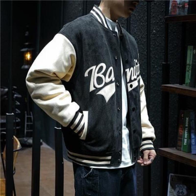 Тонкая замшевая бейсбольная куртка мужская широкая спортивная куртка-бомбер на весну и осень