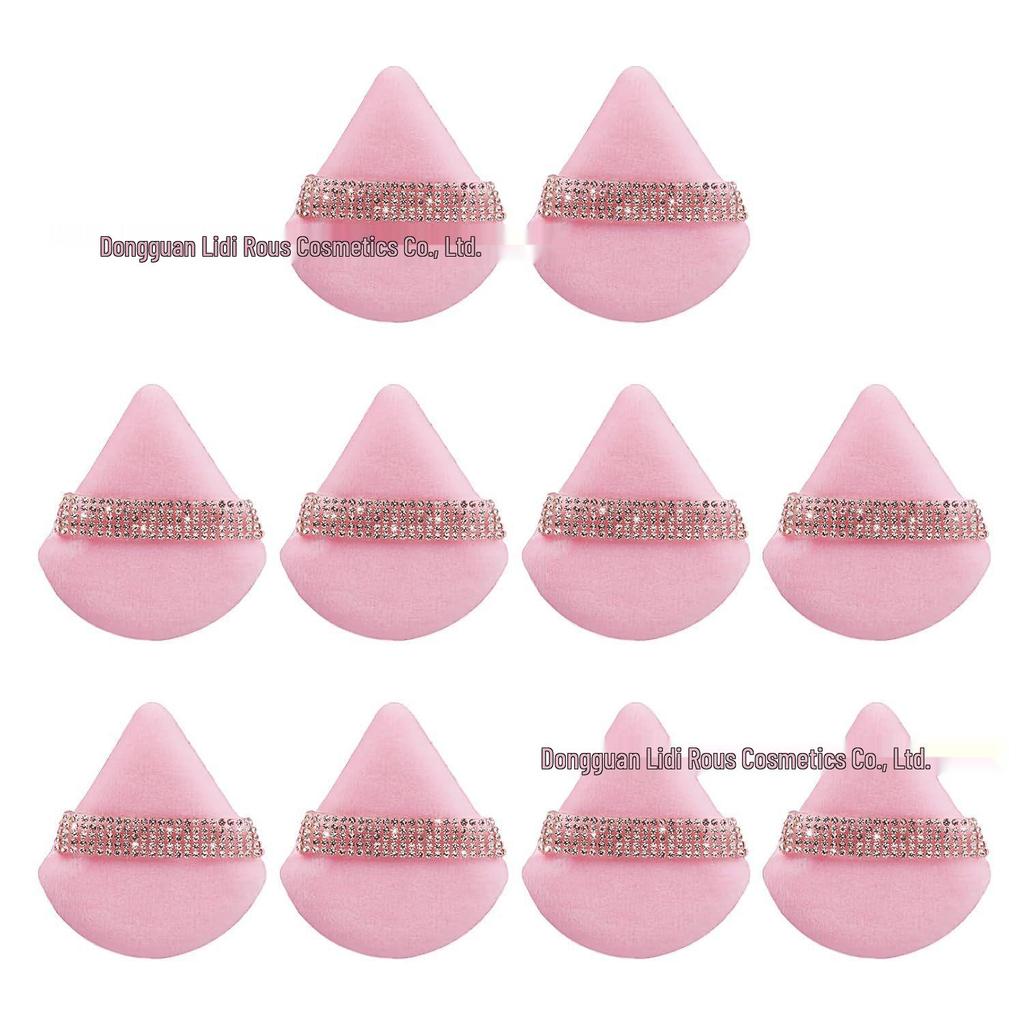Crystal Velvet White Triangle Powder Puff with Silver Diamond Ribbon – Super Soft Makeup Accessory