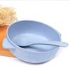 Children Wheat Straw Bowl Household Baby Toddler Feeding Bowl for Cereal Rice Snack with Spoon Blue