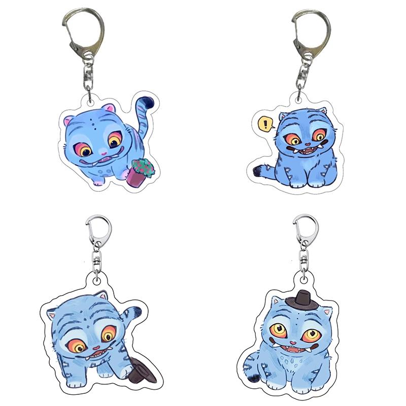 4Pcs/Set Anime Movie Kpop Demon Hunters Tiger Acrylic Pendant Keyring Jewelry Backpack Decorations Halloween Props Gift