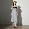 Chuyu Women's Color-Block Stripe Polo Long Dress