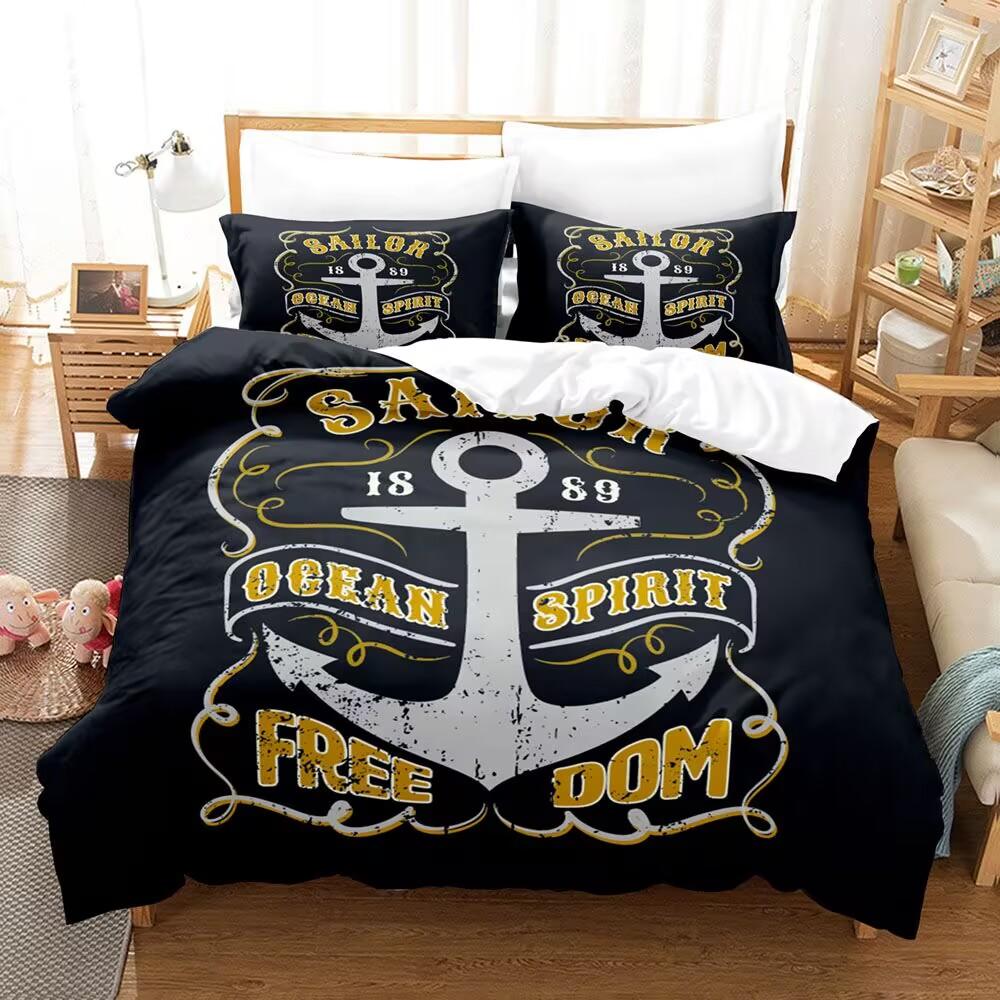 Captain Nautical Anchor Bedding Set Adult Kids Soft Breathable Washable Twin Queen King Size 3D Print Duvet Cove Gift for Boys