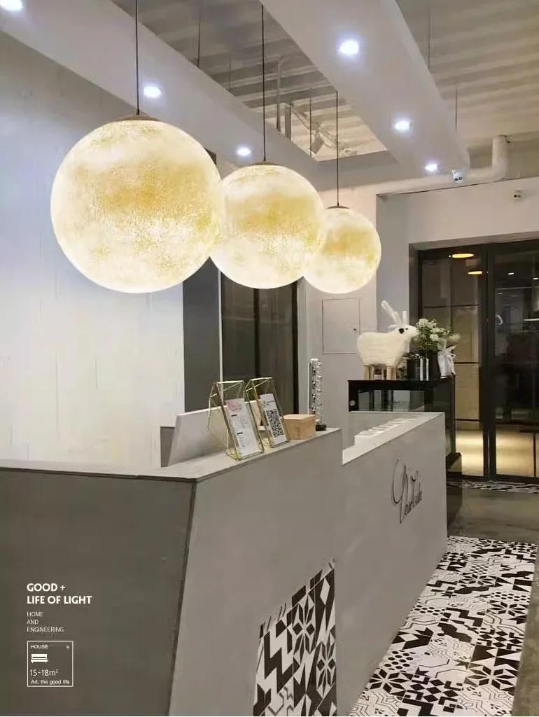 Подвесные светильники Nordic Led Resin 3D Moon для спальни, гостиной, столовой, украшения интерьера, современная подвесная лампа Planet