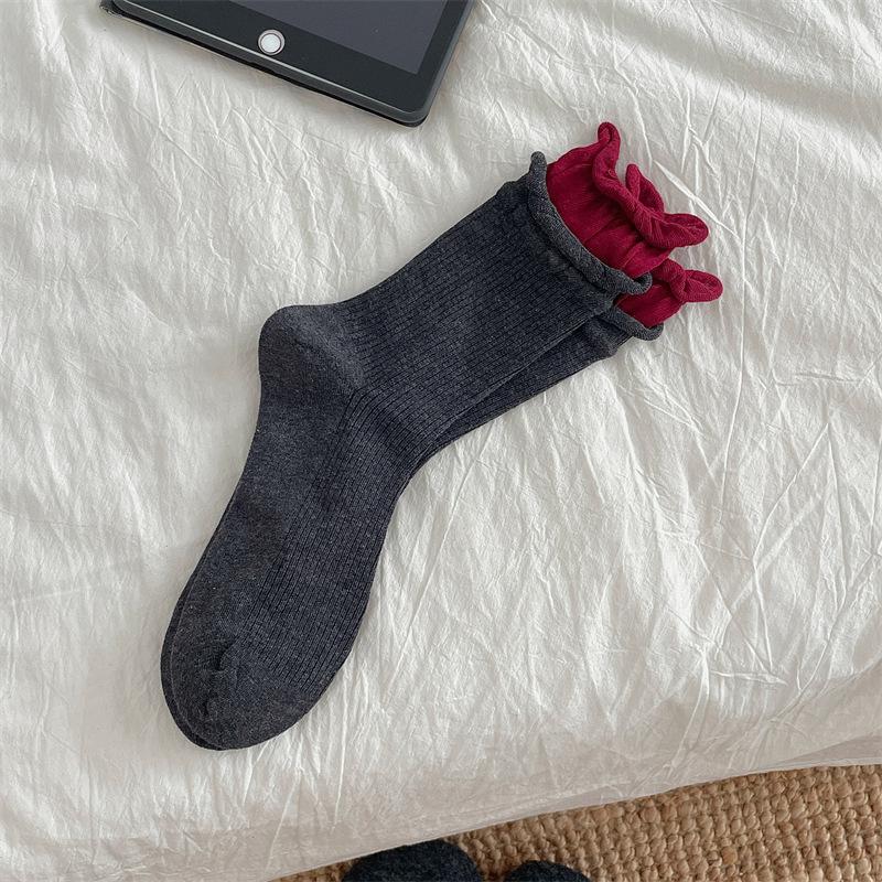 Женские весенне-осенние цветные носки-гольфы из чистого хлопка без косточек