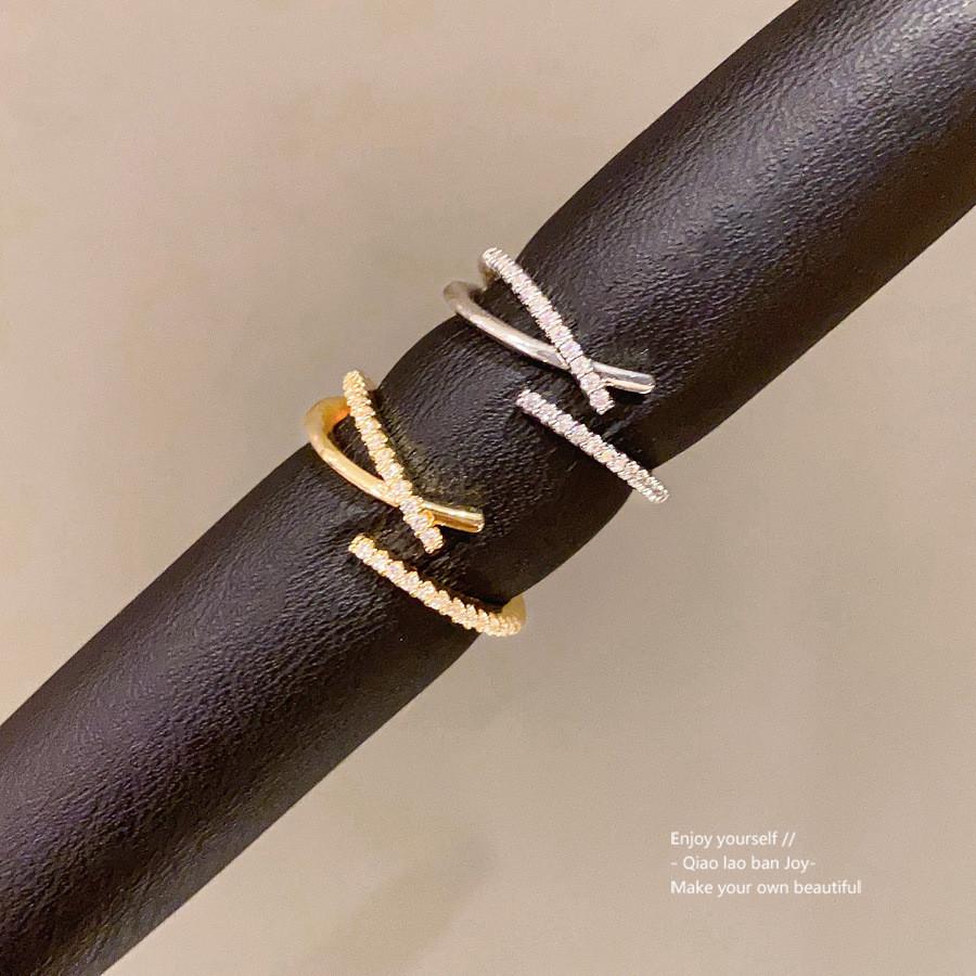 Copper Zircon Geometric Open Ring For Female Dressy Hand Jewelry