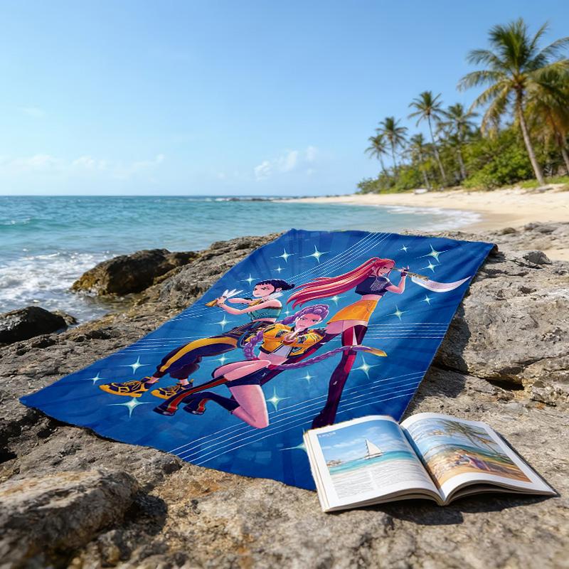1pc KPop Demon Hunters8 Beach Towel, Beach and Seaside Swimming Pool Equipment, Fashion Pattern, Rectangular, Travel Essentials