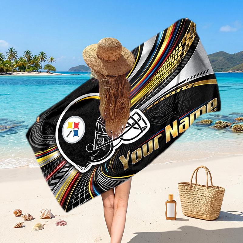 Pittsburgh Steelers Customized Name Text Beach Towel, Soft Absorbent Towel Beach Pool Travel Personal Gift