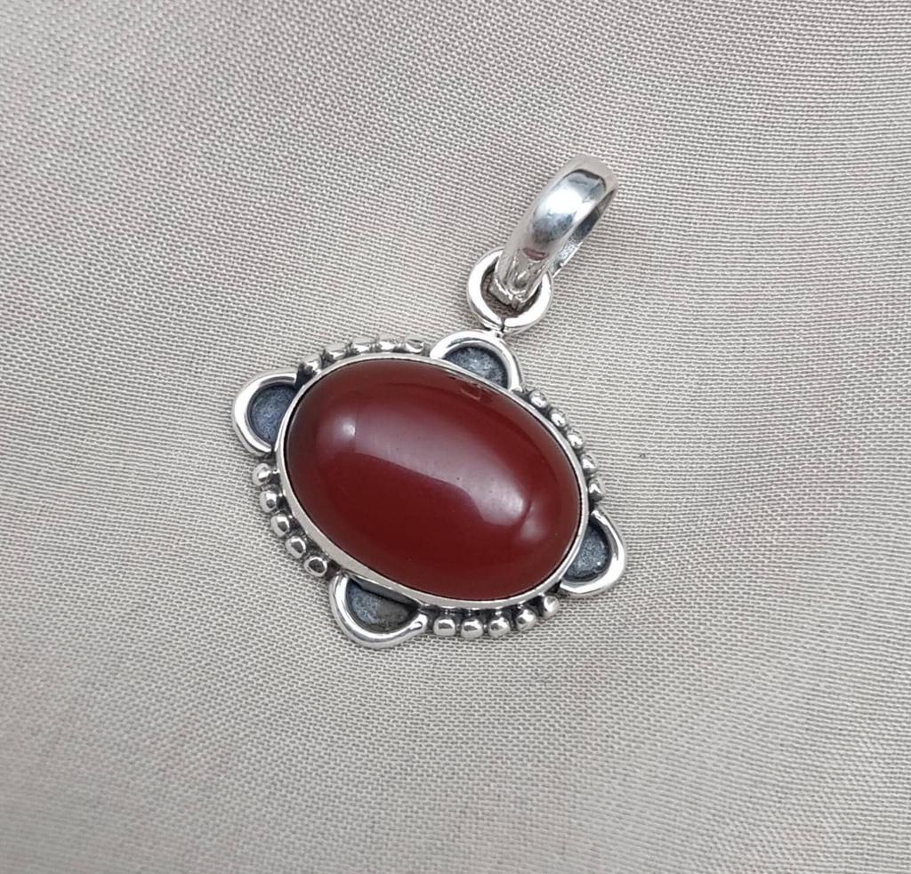 Red Onyx Silver Pendant: 925 Sterling, Handmade Boho Statement Necklace