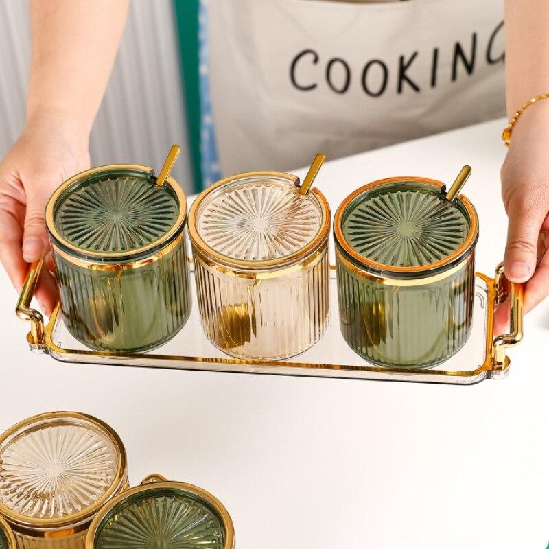 Банка для приправ с ложкой, бытовая кухня, изысканная бутылка для приправ, банка для хранения