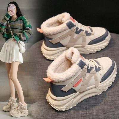 Женские зимние ботинки с высоким верхом - Универсальные, Теплые, На толстой подошве, Хлопковые, Кроссовки, увеличивающие рост
