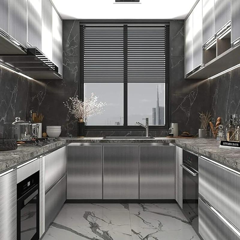 40cm Metal Brushed Silver Wall Sticker Stainless Steel Kitchen Living Room Refrigerator Countertop Adhesive Wallpaper