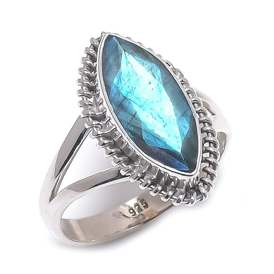 Ювелирное кольцо из натурального лабрадорита ручной работы из цельного серебра 925 пробы, размер 7 l1o81