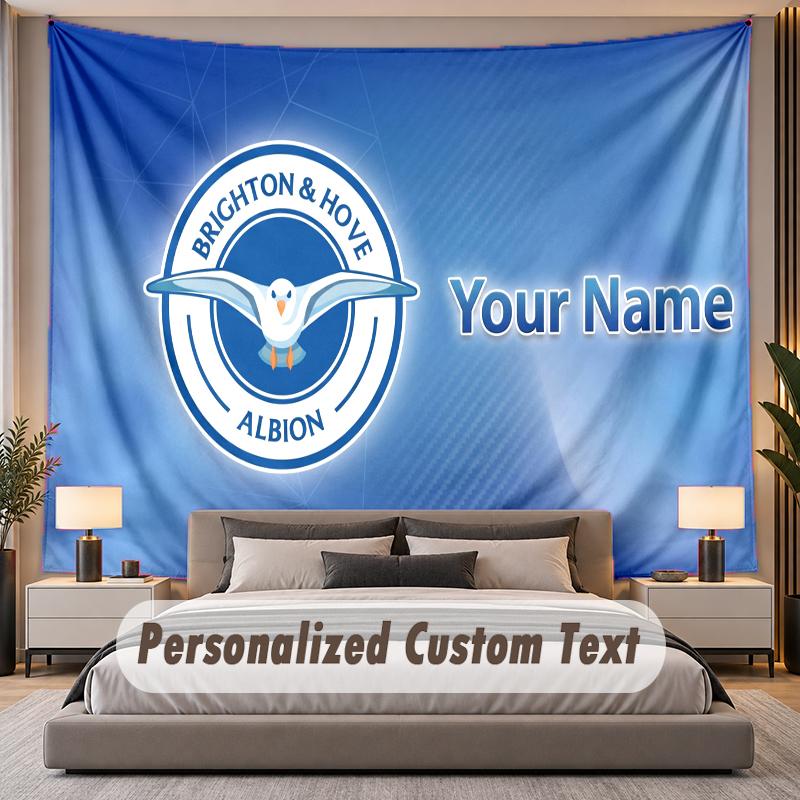 Custom Name Text Tapestry Brighton & Hove Albion Football Personalized Polyester Wall Tapestry For Bedroom And Room