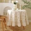 Luxury Cotton Embroidered Round Tablecloth Waterproof Floral Table Cover Dining Room