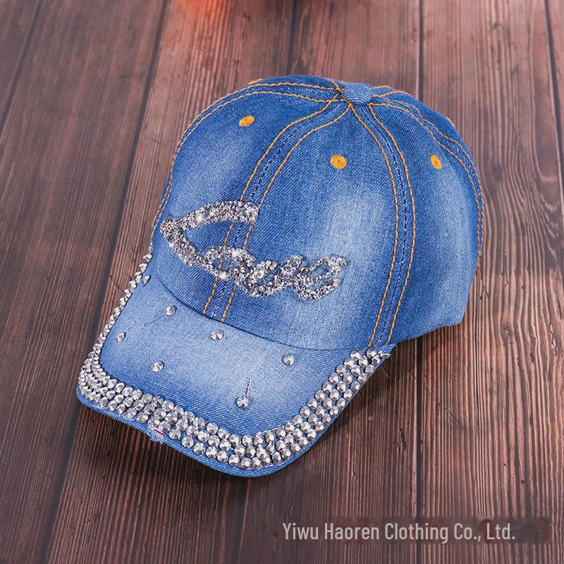 Women's Rhinestone Denim Baseball Cap - Paris Lettering Sun Hat