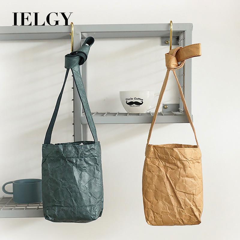 Ielgy Japanese Casual Retro Mobile Phone Bag Fashion Kraft Paper One-Shoulder Female Bag Pleated Messenger Bag