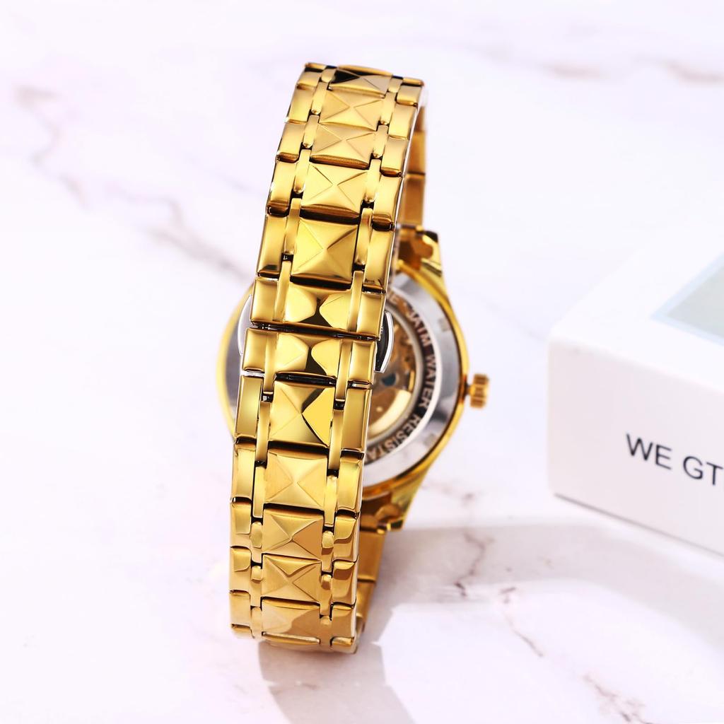 Автоматический скелетон 3ATM водонепроницаемый светящийся аналоговый нержавеющая сталь золото простые стильные повседневные деловые модные аксессуары день рождения годовщина