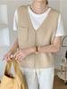 Корейская версия однотонный карманный вязаный жилет кардиган женский осень зима новый свободный модный V-образный вырез без рукавов свитер жилет
