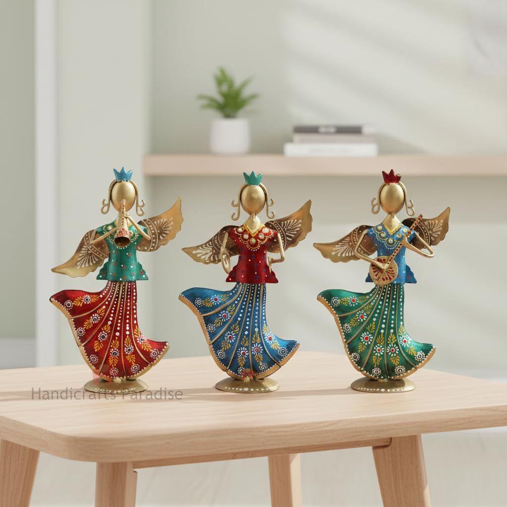 Wrought Iron Musical Angels for Home décor Showpiece, 9.5 inch, Set of 3 Piece
