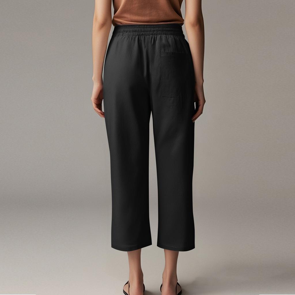 Fashion Women Fashion Casual Solid Color Drawstring Pocket Calf-Length Pants