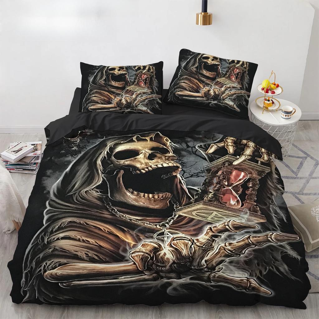 Комплект постельного белья Black Hat Skull Queen Size Хэллоуин Комплекты пододеяльников Современный стиль Спальный комплект постельного белья Чехол для одеяла Наволочки