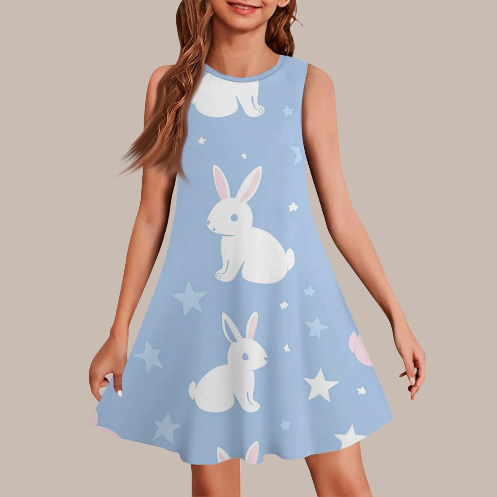 Девочки мода повседневный без рукавов круглый вырез пасхальный принт платье