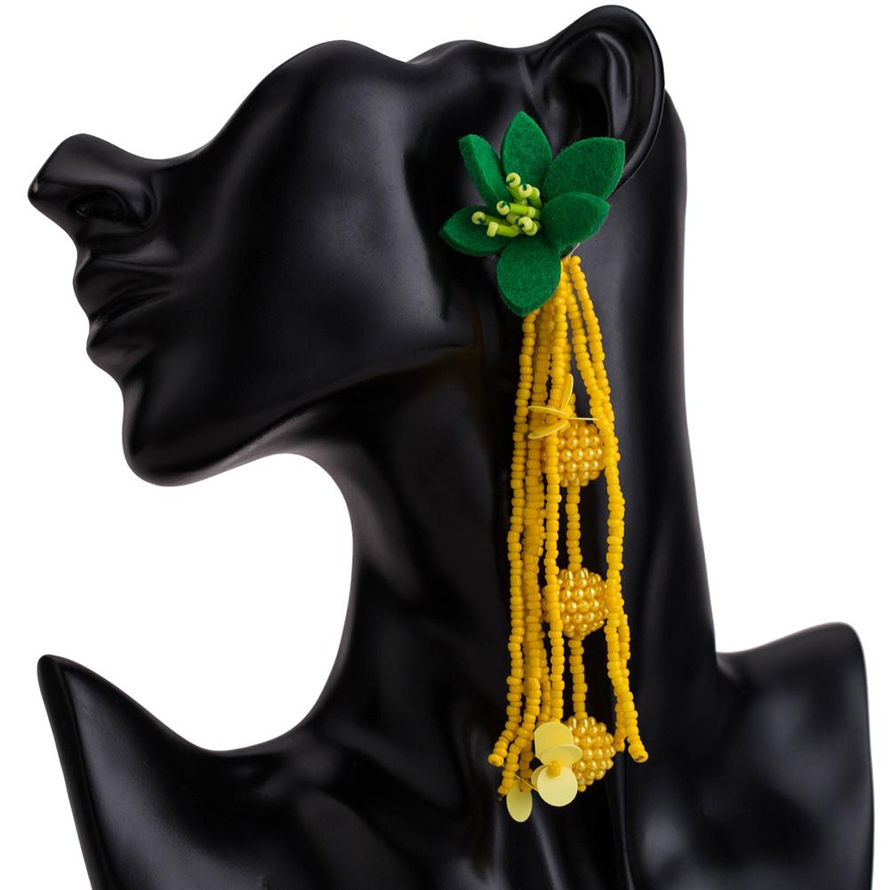 Women Chic Flower Braided Tassel Earring Bohemian Style Eardrop