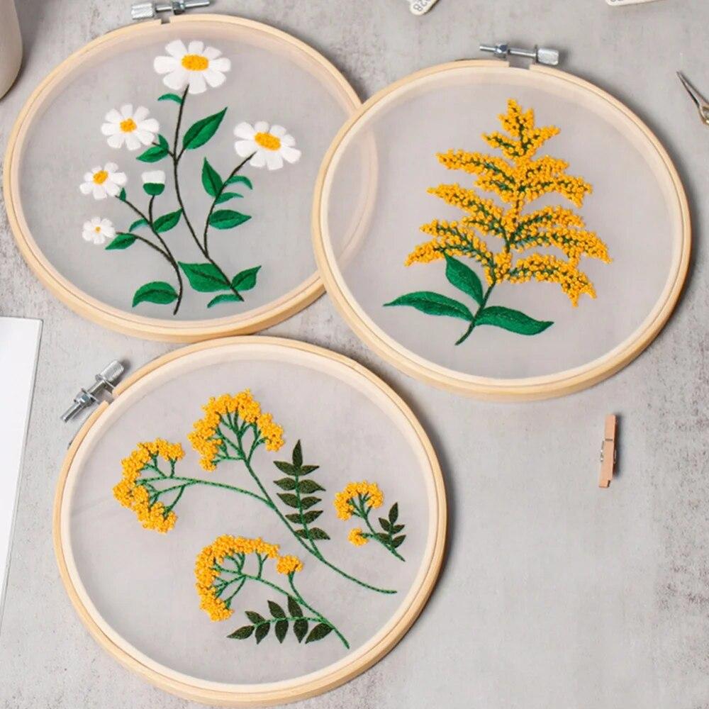 Creative Diy Hand Embroidered Transparent Gauze Floral Plant European Embroidery Material Package Beginner Embroidery Kit