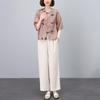 Elegant 2025 Women's Summer Linen Two-Piece Set - High-End Casual Fashion for Moms