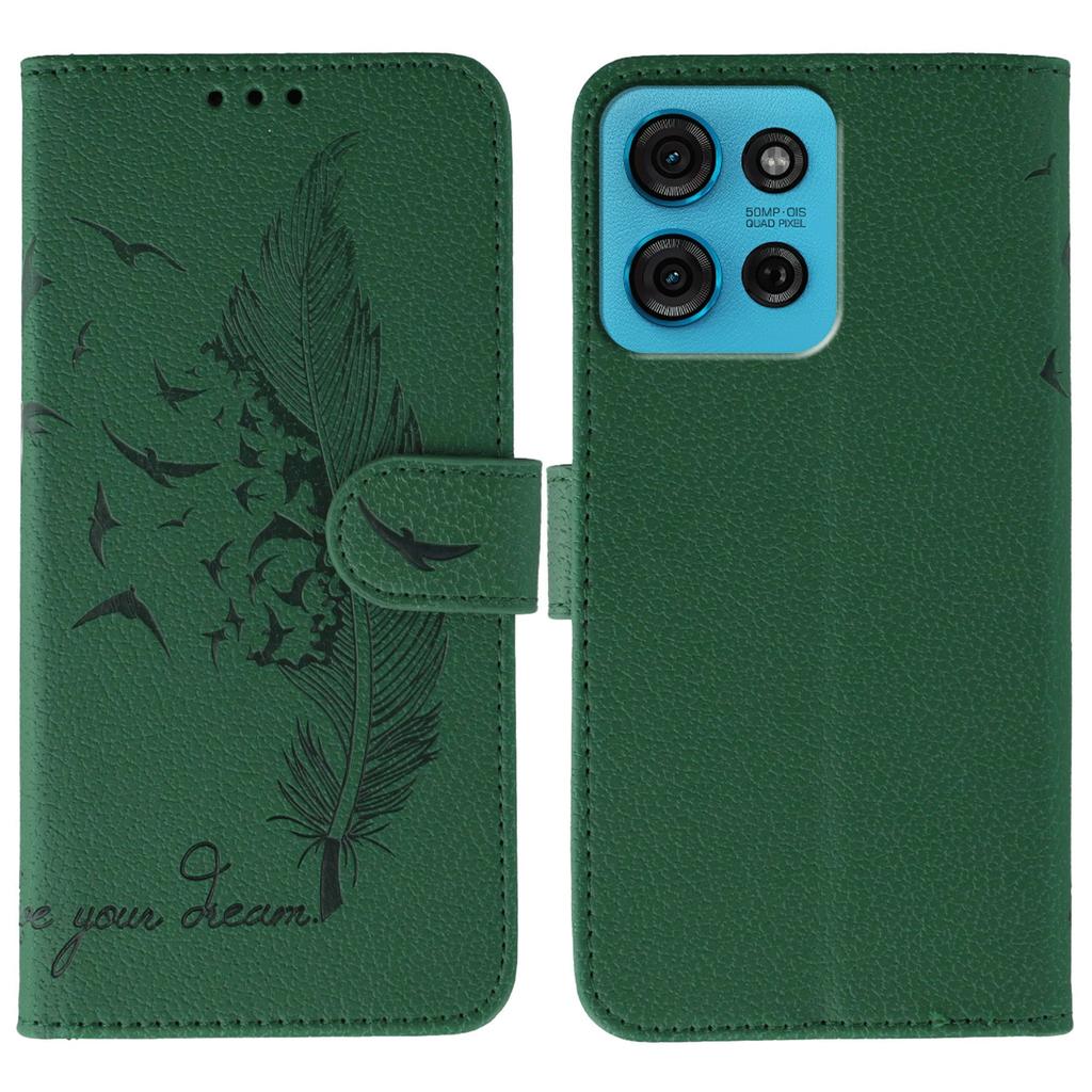 For Motorola Moto G75 5G Case Feather Imprint PU Leather Wallet Phone Cover