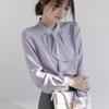 Womens Simple Elegant French Style Tie Neck Long Sleeve Office Commute Shirt