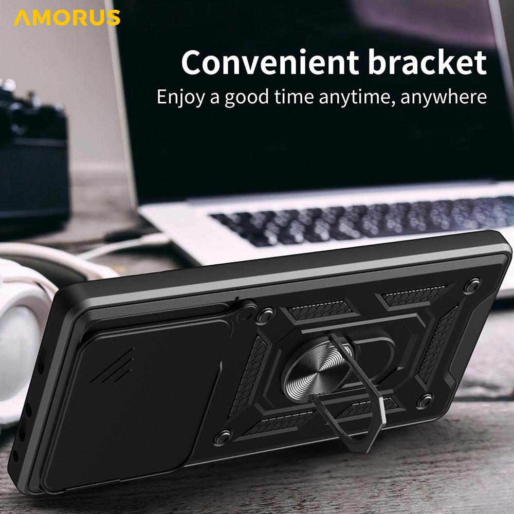 AMORUS Чехол для Motorola Edge 60 Pro 5G с подставкой, PC+TPU чехол для телефона со слайдером для защиты объектива камеры