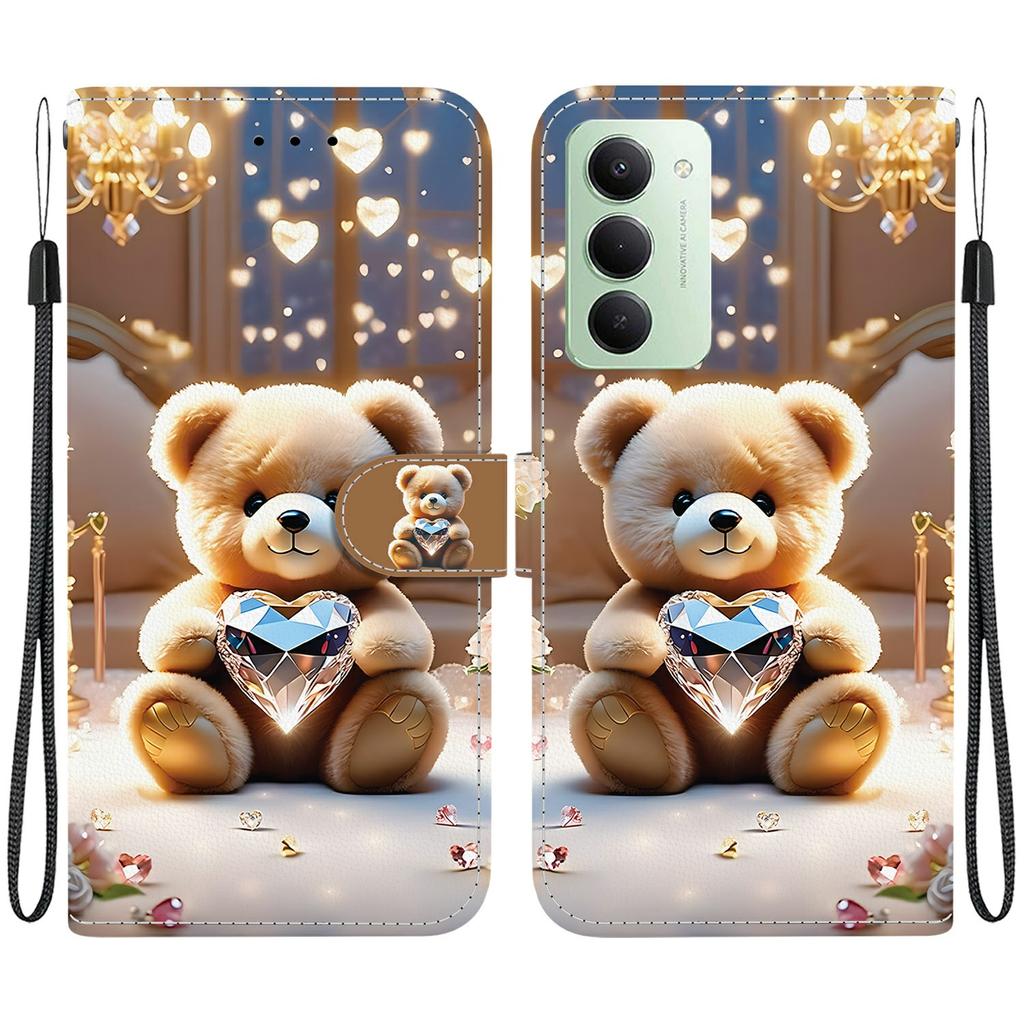 For Xiaomi Redmi 15 4G (EU) (171mm) Leather Case Stand Wallet Pattern Printing Phone Cover with Wrist Strap