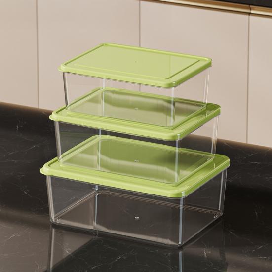 DYS Refrigerator Storage Box, with Lid, Clear Stackable Food Container, Microwave Safe Odor Resistant Freshness Keeper, for Fridge Organization