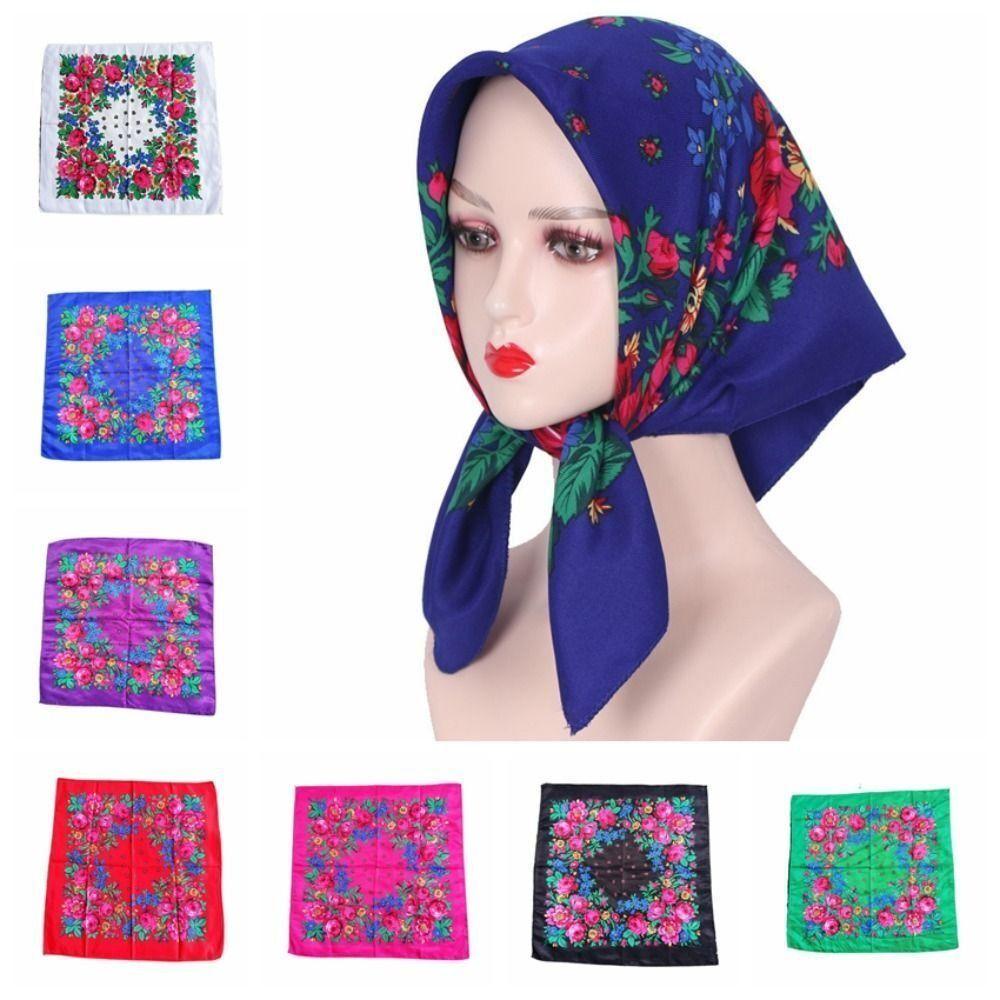 Sunscreen Rose Flower Print Head Scarf Polyester Square Shawl High Quality Headwraps