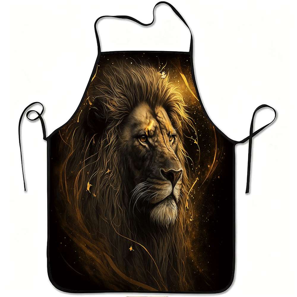 1pc Majestic Golden Lion Print Apron, Durable and Easy to Clean, Adjustable Waistband, Polyester Material, for Kitchen Cooking,