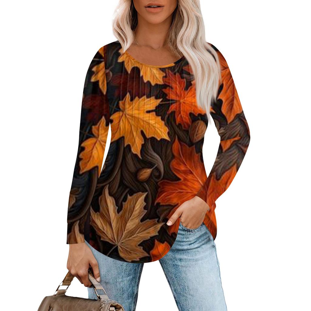 Рубашки с длинным рукавом для женщин, топы, нарядные повседневные блузки, плиссированные топы-туники с круглым вырезом