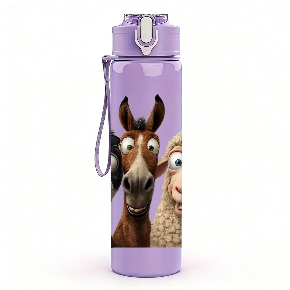 1PC Donkey Sheep Cartoon Duo 750ml Color Plastic Sports Water Bottle Leakproof Flip Straw Lid For Sports Office Home Use