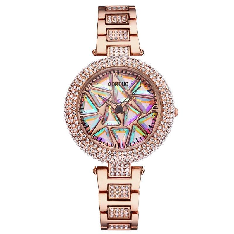 UTHAI CQ199 Colorful Gemstone Rotating Dial Full Diamond Women's Watch Casual Business Fashion Waterproof Alloy Quartz Watch