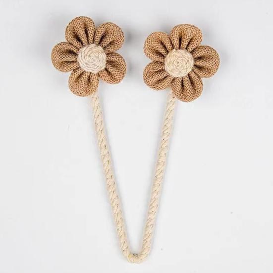 2Pcs Flower Curtain Tiebacks Handmade Boho Style Sunflower Curtain Holdbacks Linen Window